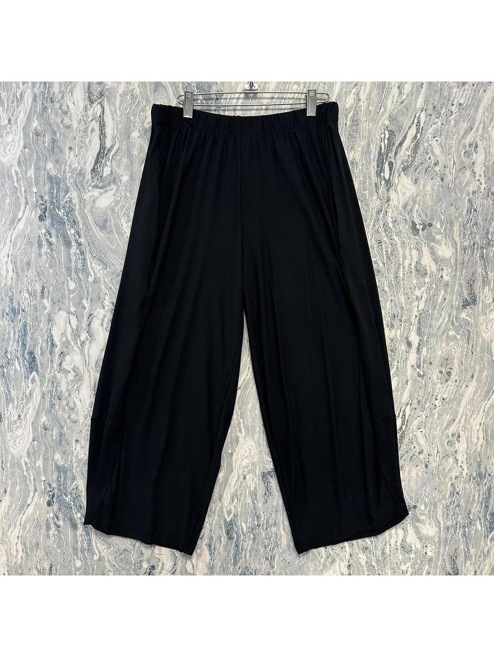 Minimalist boho lagenlook black wide leg lounge pants (M)